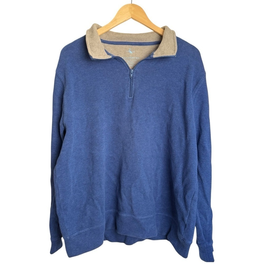 4/$25 Tailor Byrd Quarter Zip Up Pullover Sweater Men XL 100% Cotton Blue